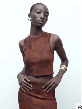 Zara Brown Sleeveless Crop Top